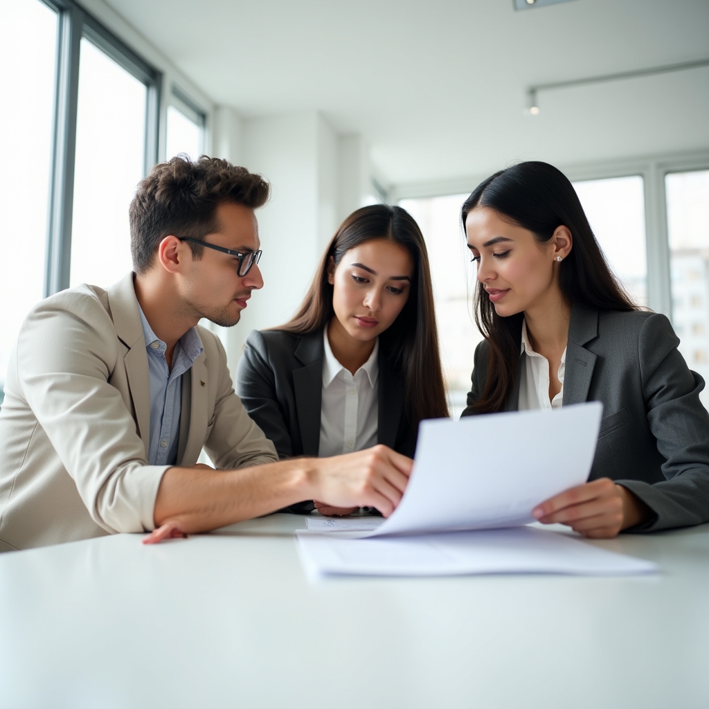 Команда разбирает документы на обучении